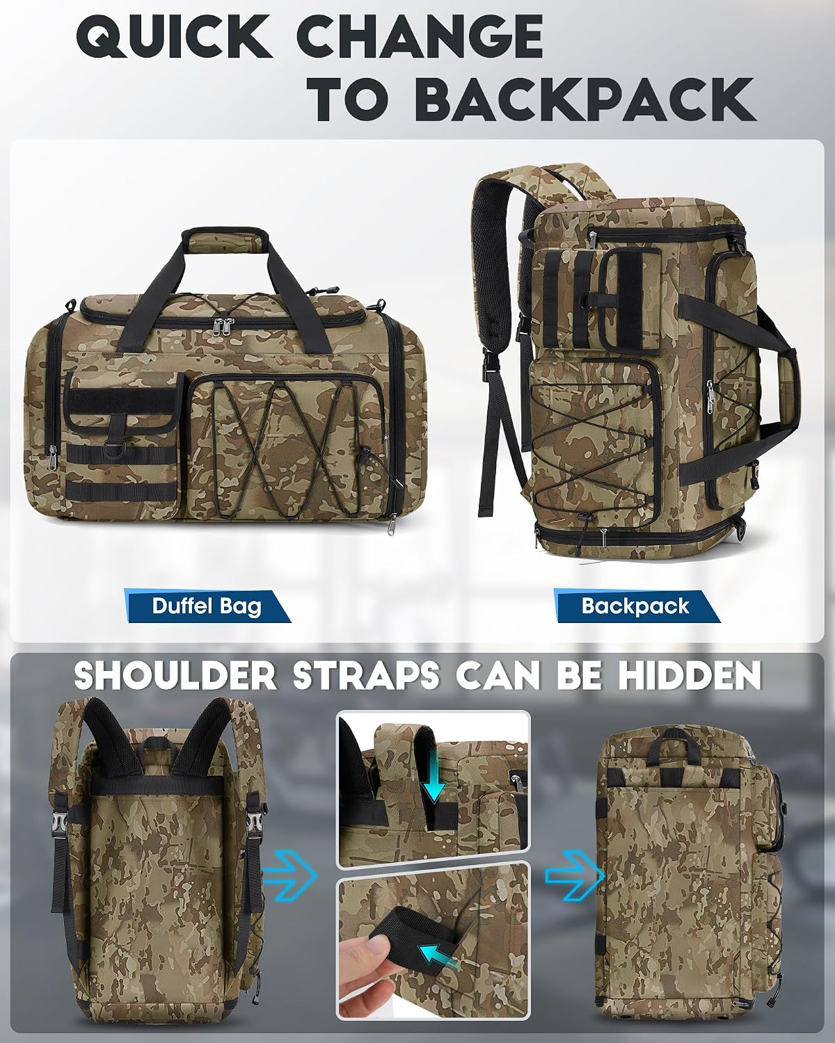 SDYSM Gym Bag for Men 45L, 3-in-1 Sports Duffel Bag with Shoe Compartment