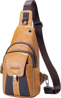 LUKZIJAES Genuine Leather Sling Bag for Men Vintage Crossbody Bag Men Chest Pack Mens Cross Shoulder Bags Hiking Daypacks Travel Backpack (#2-Brown)