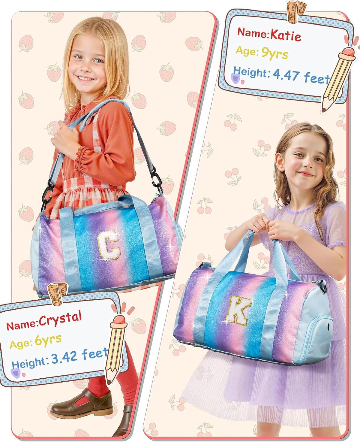Girl Day Gifts-Girl Gym Bag with Shoe Compartment Girls Duffle Bag