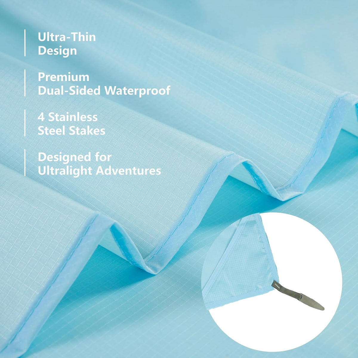 Waterproof Picnic Blanket, Small Beach Picnic Tarp, Foldable with 4 Stakes