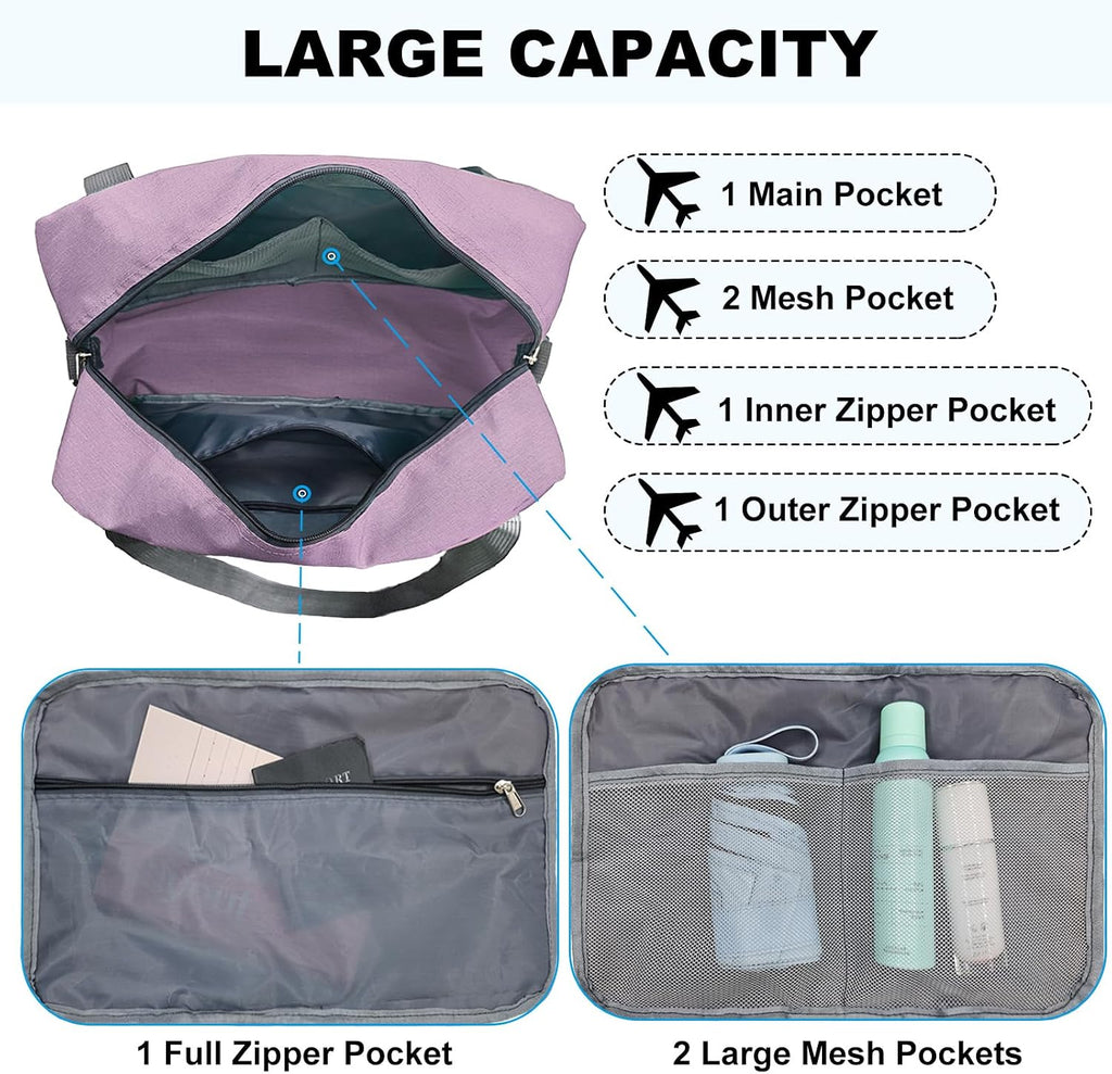 For Spirit Airlines Personal Item Bag 18x14x8 in Underseat Carry-on Luggage foldable Travel Duffle Bag for Airplanes(30L, Purple)