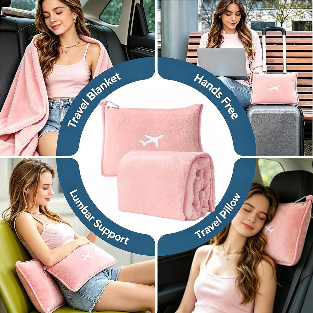 Travel Gifts for Women，Long Flight Essentials，Traveling Essentials for Women，International Travel Items Inclue Blanket with Bag，Neck Pillow，Makeup Storage Bag，Etc