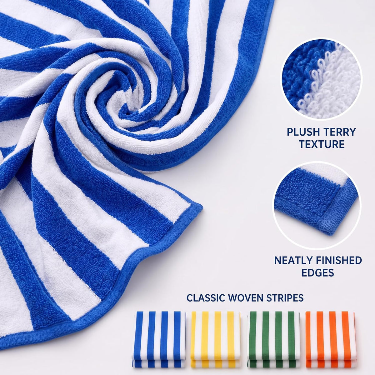 Breling 12 Pack 100% Cotton Oversized Cabana Stripe Beach Towels 30" x 60"