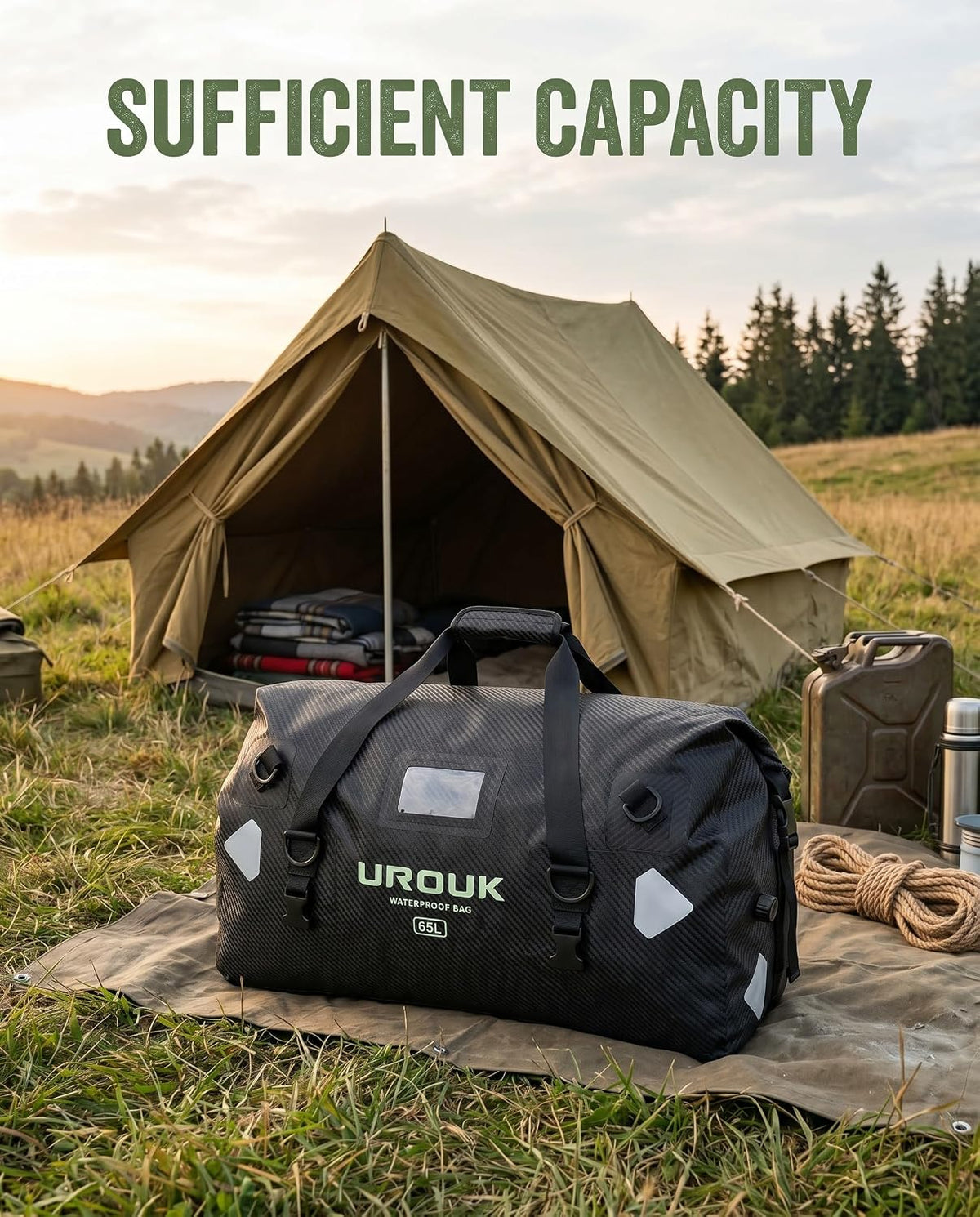 Waterproof Duffel Bag 40L 65L 90L Large Motorcycle Dry Bag Backpack,Roll-Top Heavy Duty Tail Bag Luggage Gear Bag with Straps for Travel, Camping, Fishing, Boating, Kayaking