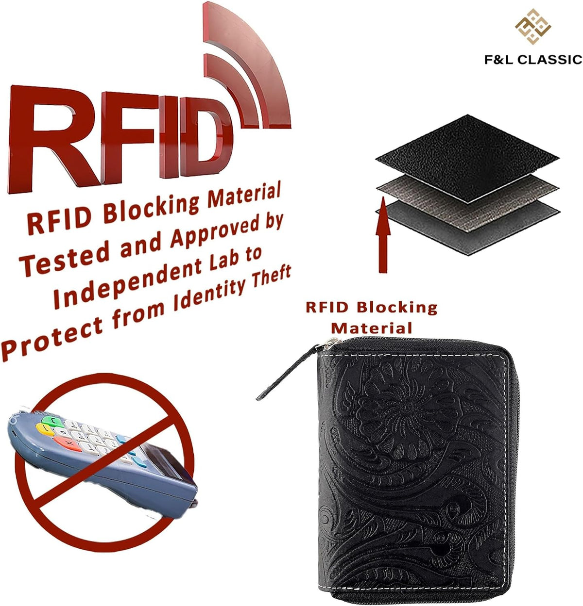 Passport Wallet - Travel Document Holder w/RFID Blocking – Full Grain Leather – Bifold compact zip around Wallet with Credit Card Slots for Women and Men, black floral,500-40