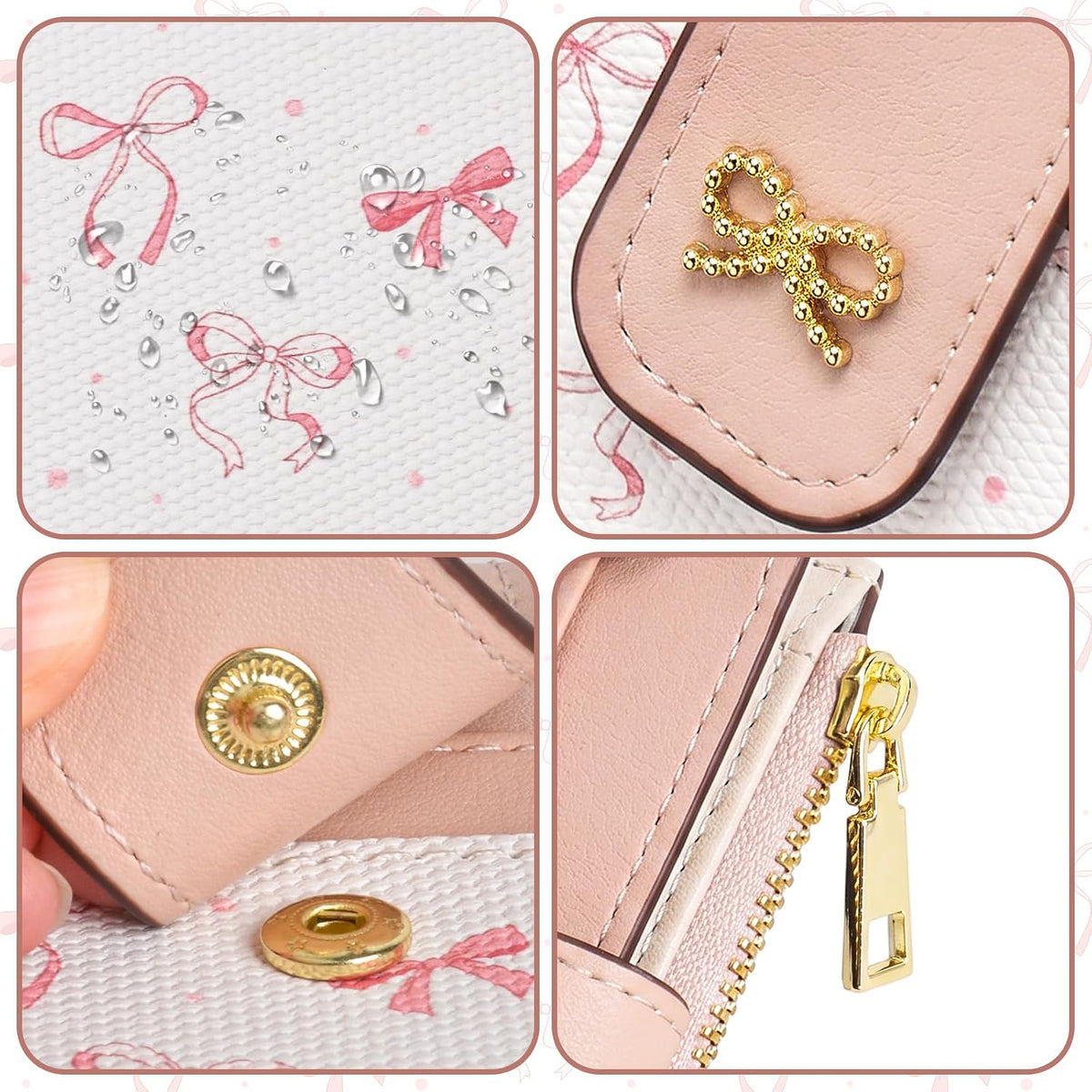 Small Wallets for Women RFID Blocking Bifold PU Leather, 8 Card Slots, Zipper Coin Pocket, Slim Credit Card Holder Travel Wallet, Pink 4.9x3.5inch