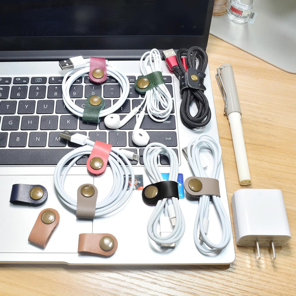 CAILLU Leather Cord Organizer,Cable Ties for Earbuds,Cord Keeper for Travel