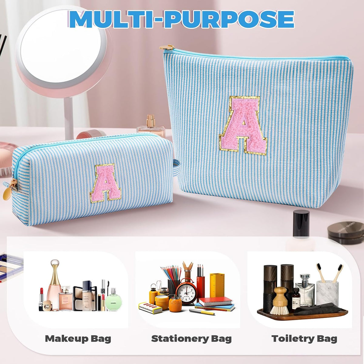 Gifts for Teen Girls Women - Birthday Gifts for 10 11 12 13 14 15 16 17 18 Years Old Girl,Makeup Bag Cosmetic Bag,Teacher Gift Trendy Stuff Toiletry Bag - Blue,A