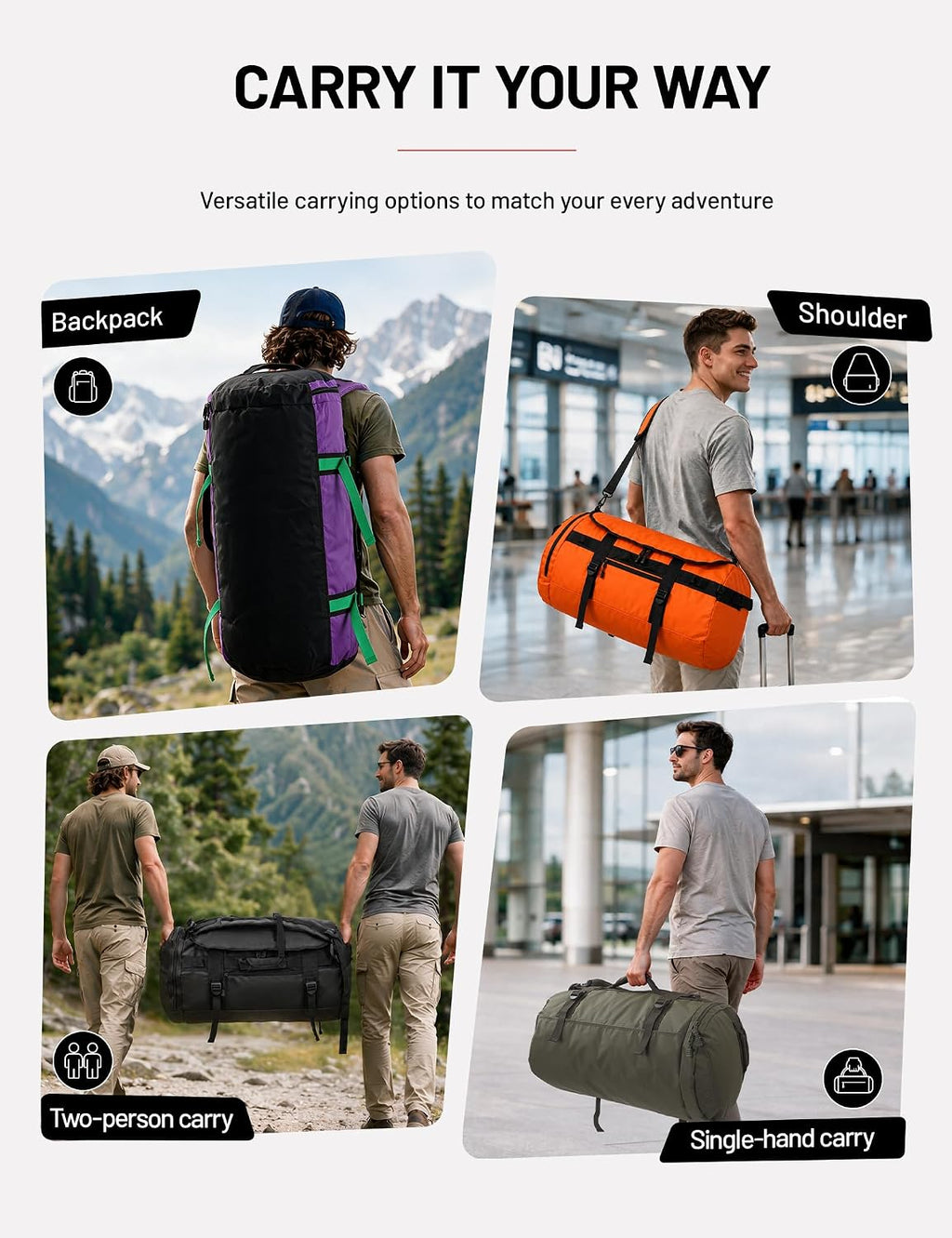 MIER Large Duffle Bag Backpack for Travel Camping Gym Sports, 45L/60L/90L