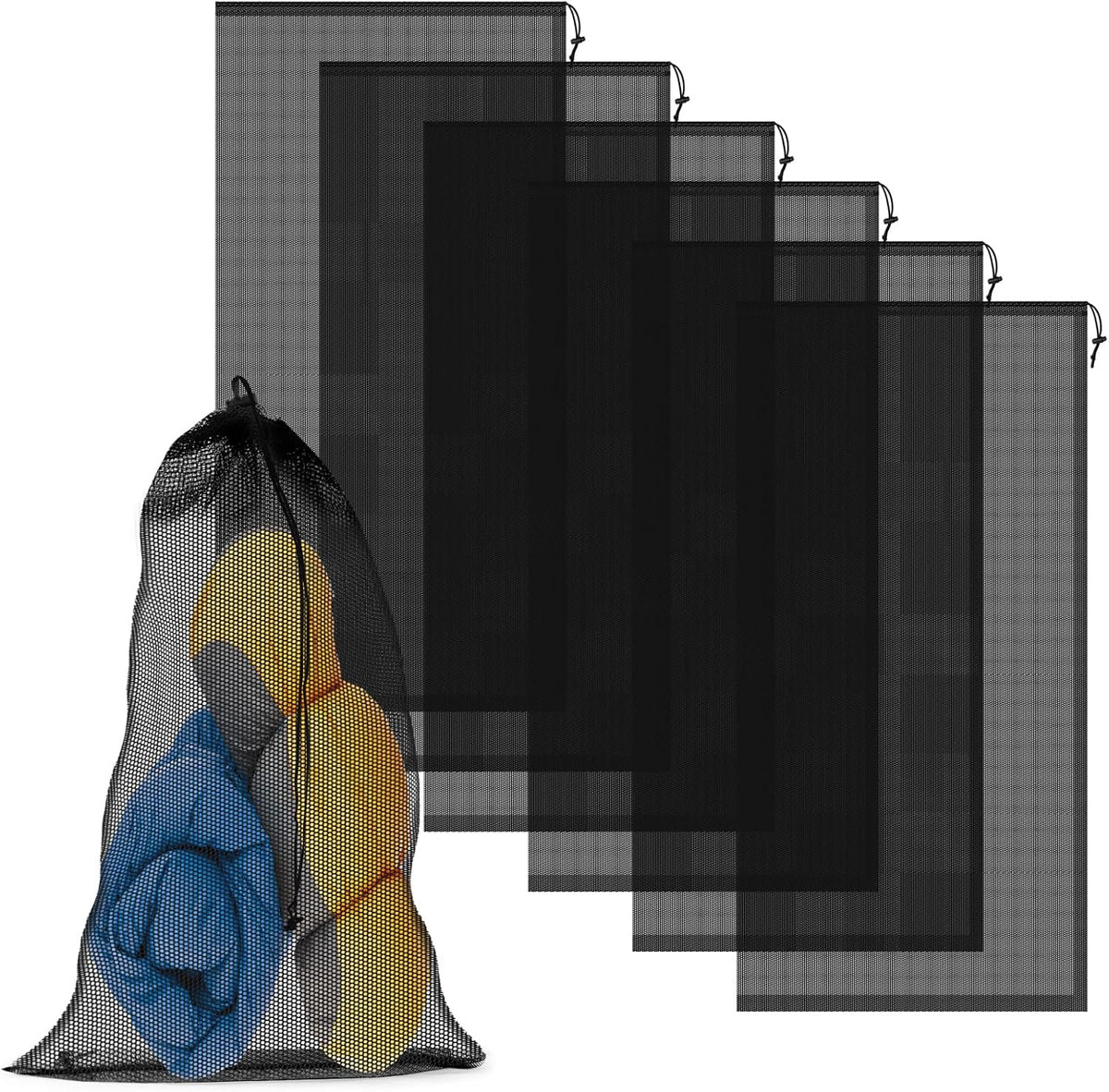 6 Pack Mesh Bag Drawstring for Storage,23 x 47 Inch Net Bags with Lock