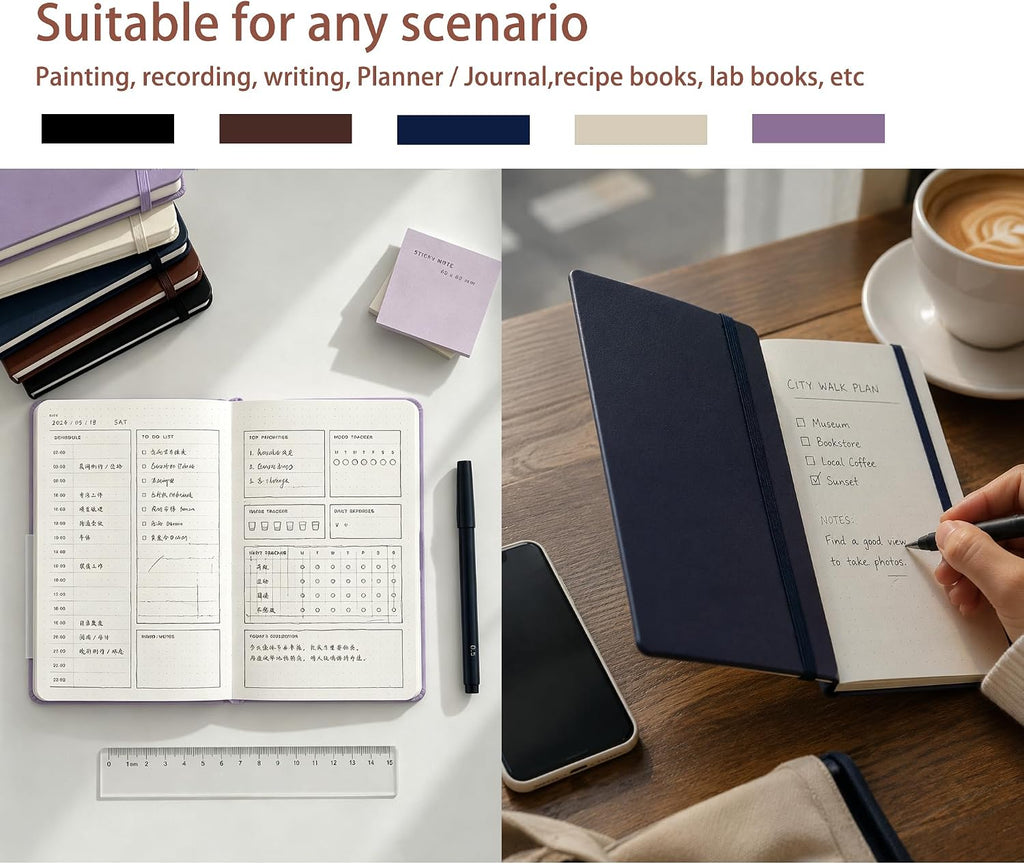 Stone Paper Dot Grid Notebook A5, Vegan Leather Hardcover Journal 160 Pages, Waterproof Notepad for Executive Office Travel（Blue）