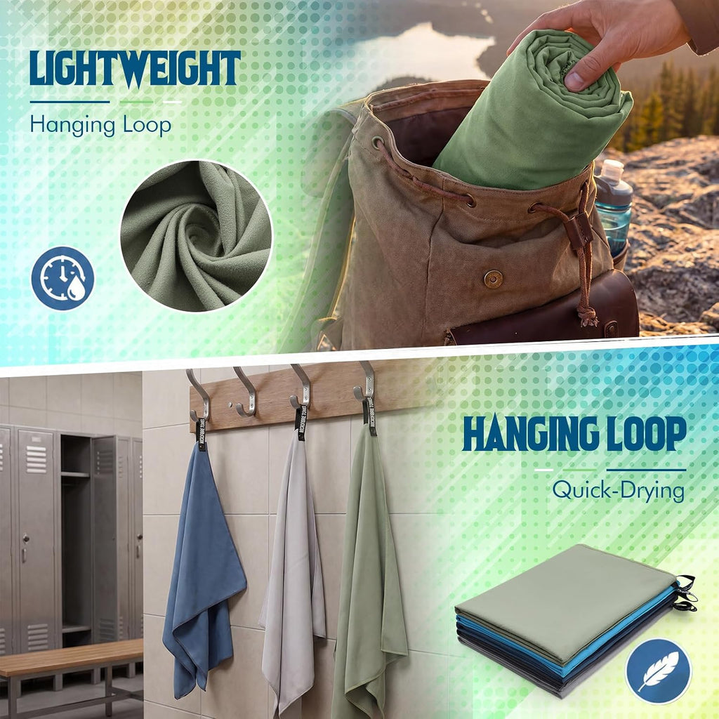 Fanfanwin 5 Pcs Microfiber Gym Bath Towel 60" x 30" Quick Dry, Neutral