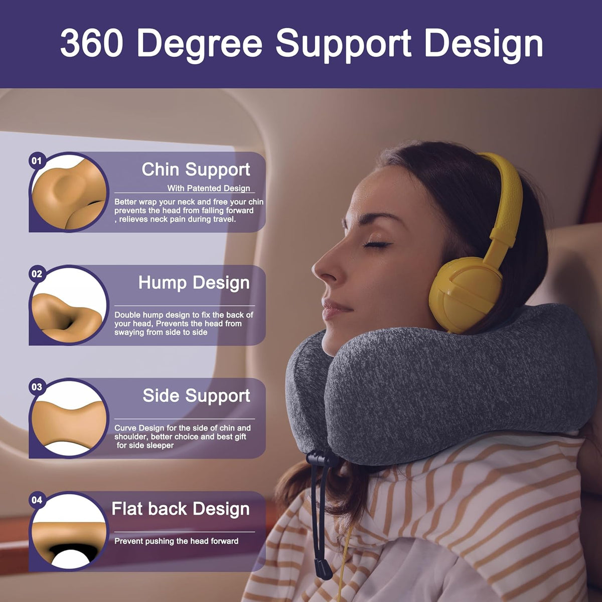 napfun Neck Pillow for Travel, Memory Foam Airplane Pillow, Full Grey