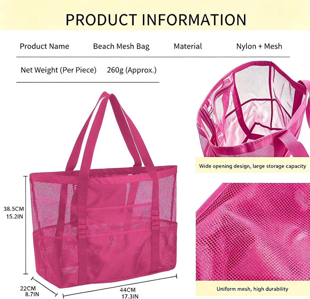 SUPACOOL Large Mesh Beach Bag for Men and Women, Beach Tote Bag for Family,Pool bag, with a Waterproof Zipper Pocket