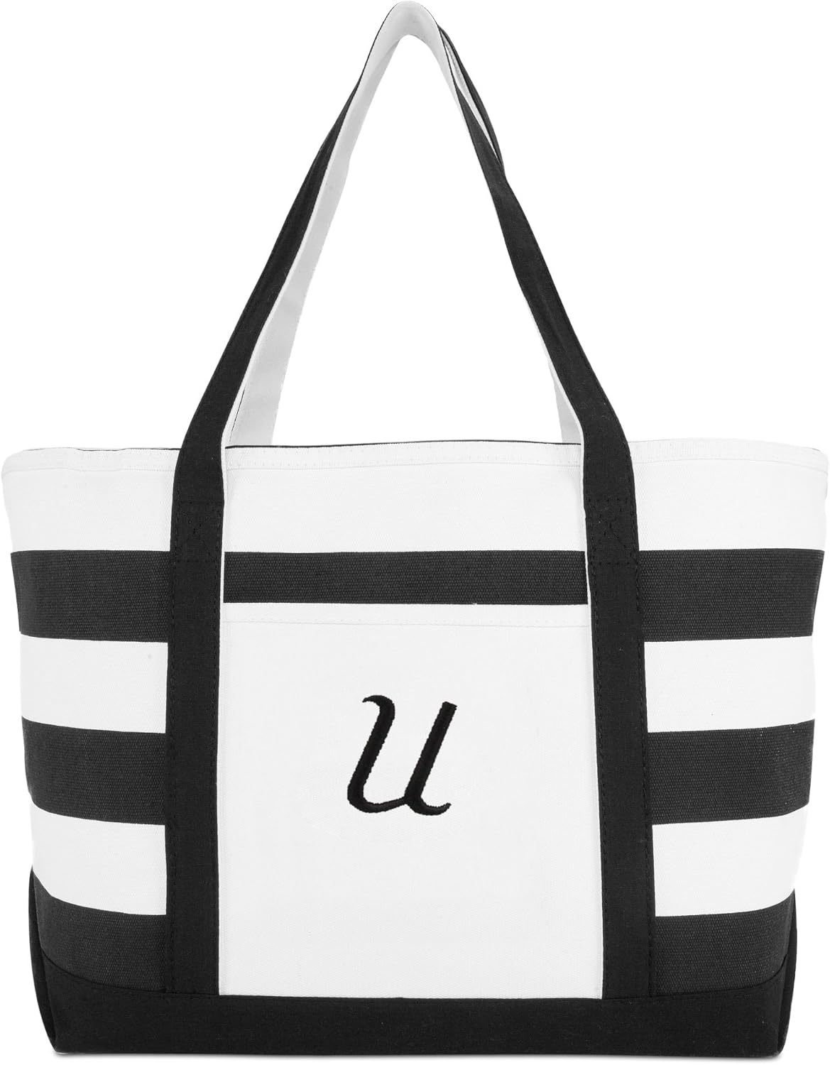 DALIX Striped Beach Bag Tote Bags Canvas Personalized Black Ballent Letter A - Z
