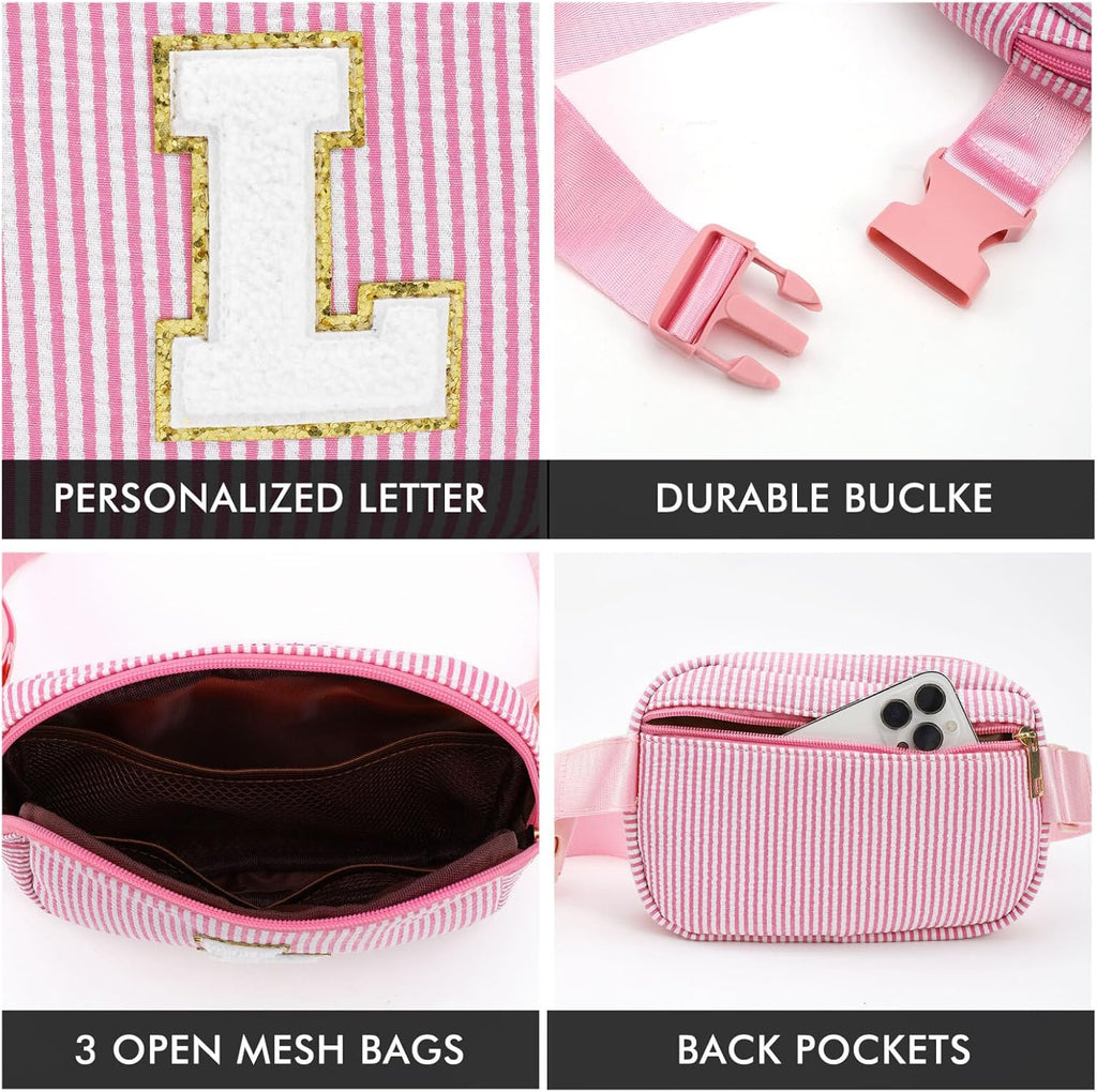 YOOLIFE Initial Belt Bag Crossbody Bag for Girls Kids Birthday Gifts Pink D