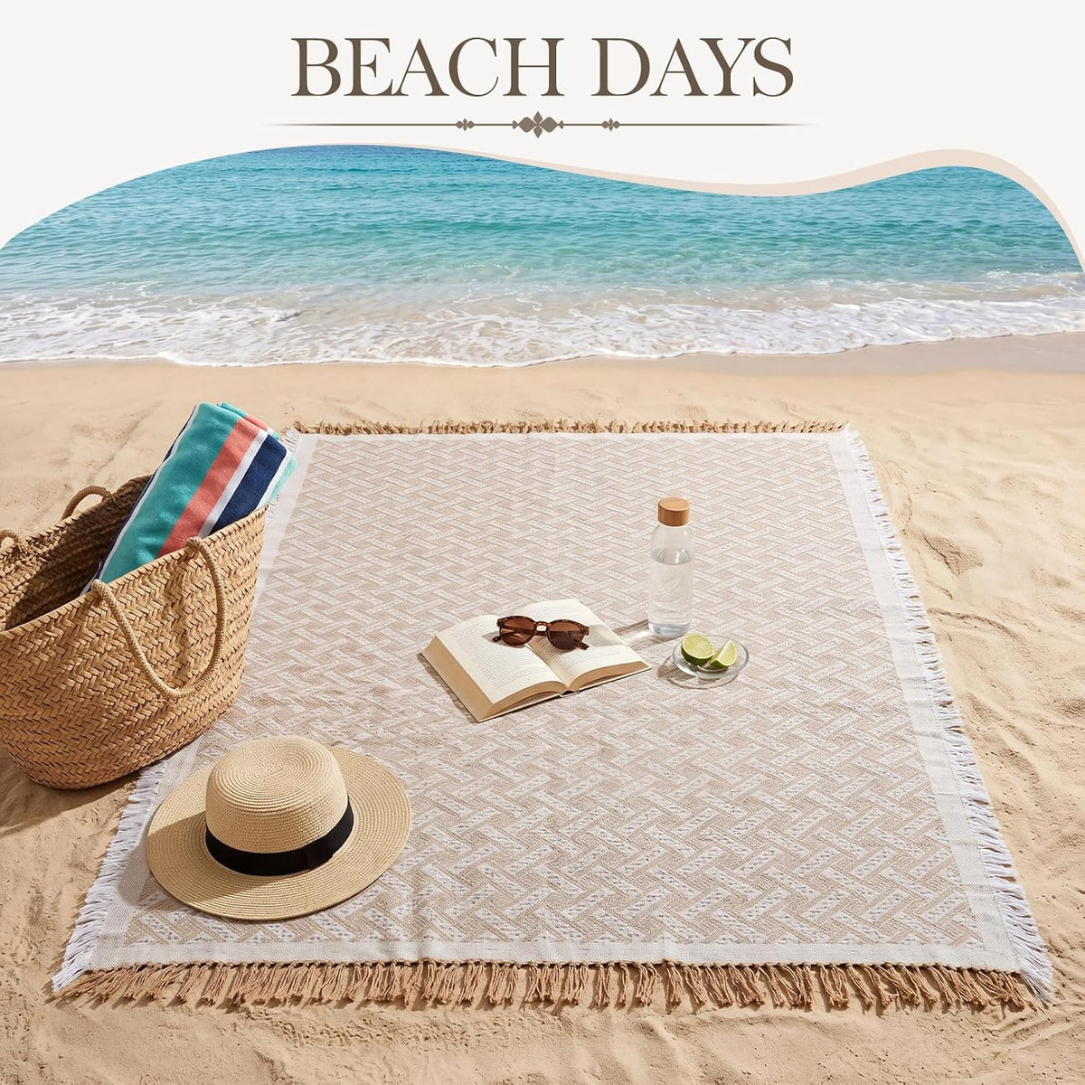 1 Pack White Coffee Extra Large Picnic Blanket, 71 x 91 Inches