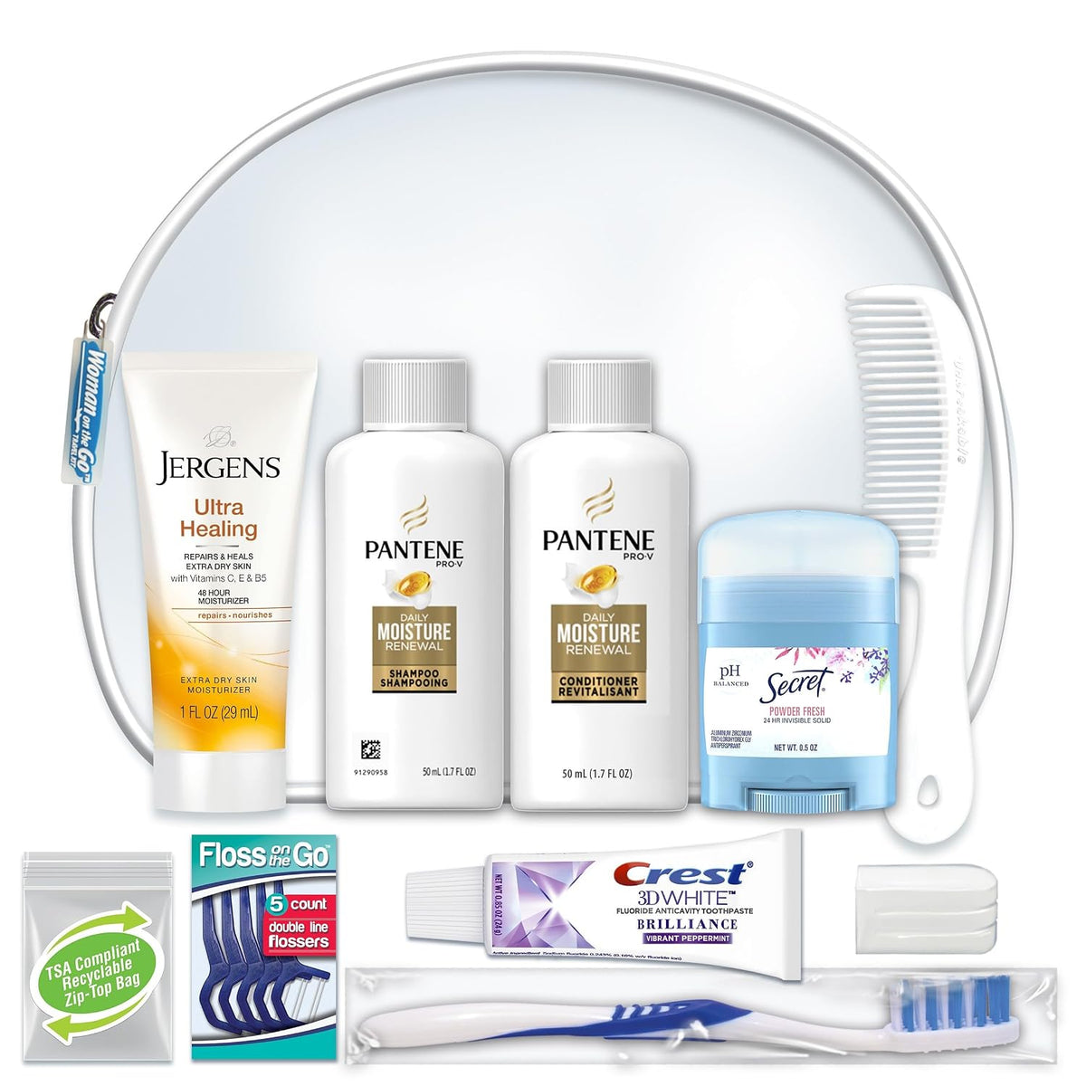Convenience Kits International Women's Deluxe 10 Piece Kit with Travel Size TSA Compliant Essentials Featuring: Pantene Hair Products in Reusable Toiletry Zippered Bag