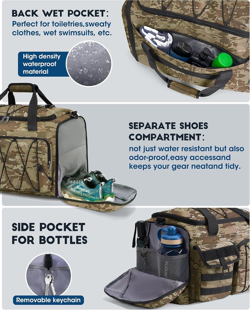 SDYSM Gym Bag for Men 45L, 3-in-1 Sports Duffel Bag with Shoe Compartment