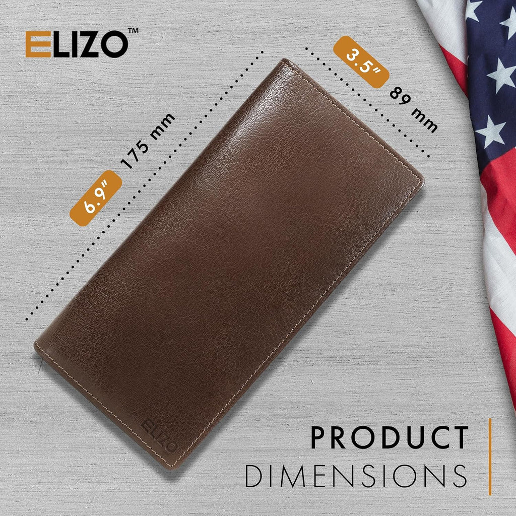 ELIZO Men's Genuine Leather Long Wallet - RFID Blocking Rodeo Checkbook Wallet | Western Bifold Wallet with 16 Card Slots, ID Window | Top Grain Leather Cowboy Wallet | Stout