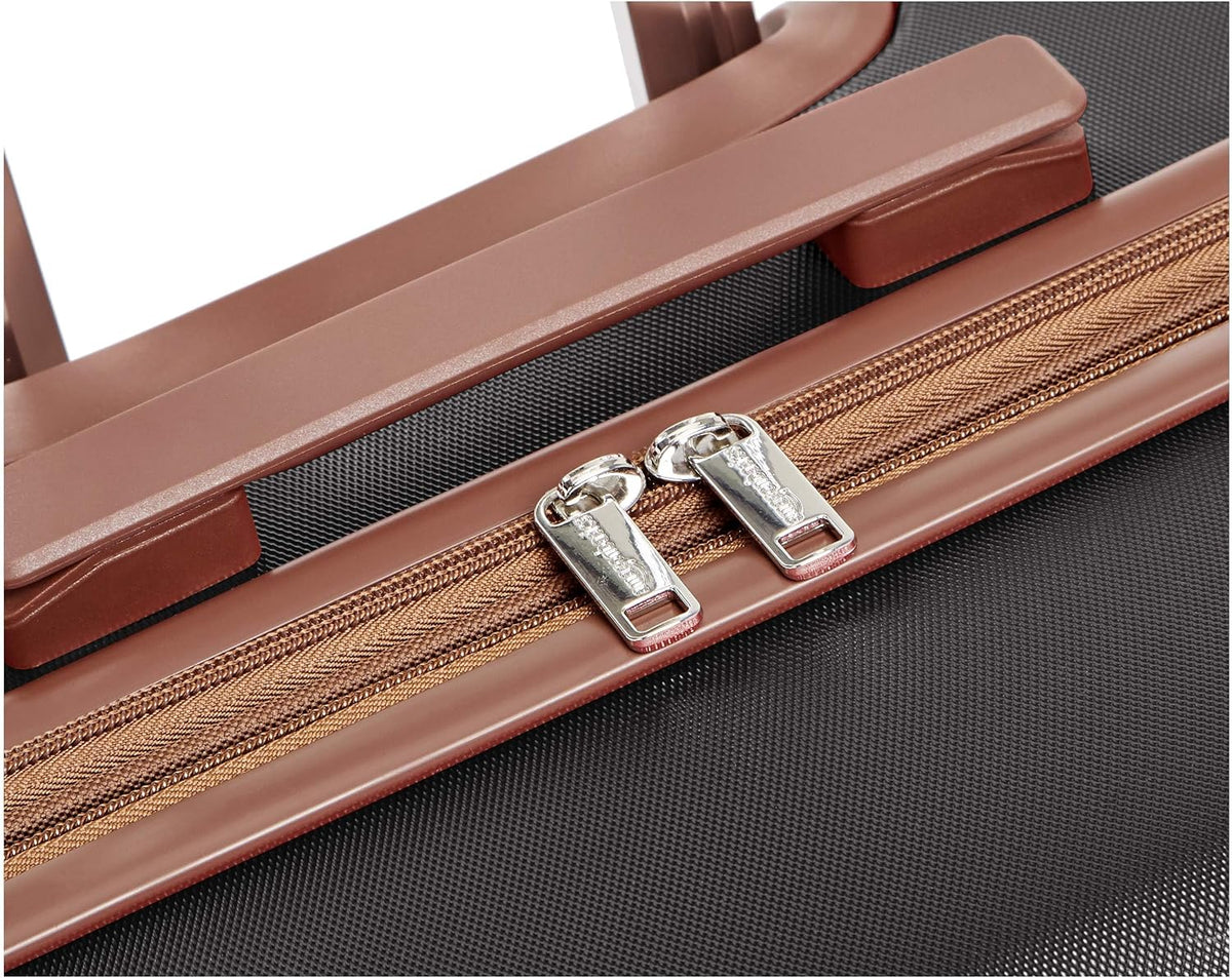 Amazon Basics 24-inch Hardside Checked Luggage With Leather Detailing, Expandable Spinner Suitcase With 4 double Wheels, Scratch-Resistant Surface, Black