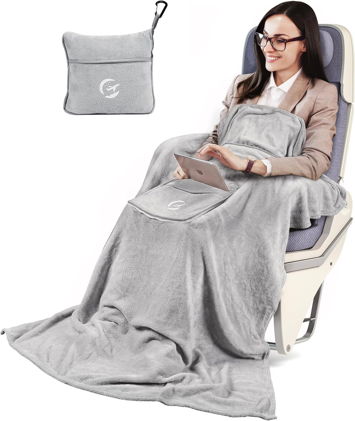 Tirrinia Travel Blanket Airplane Compact with Bag, Travel Pillow Blanket