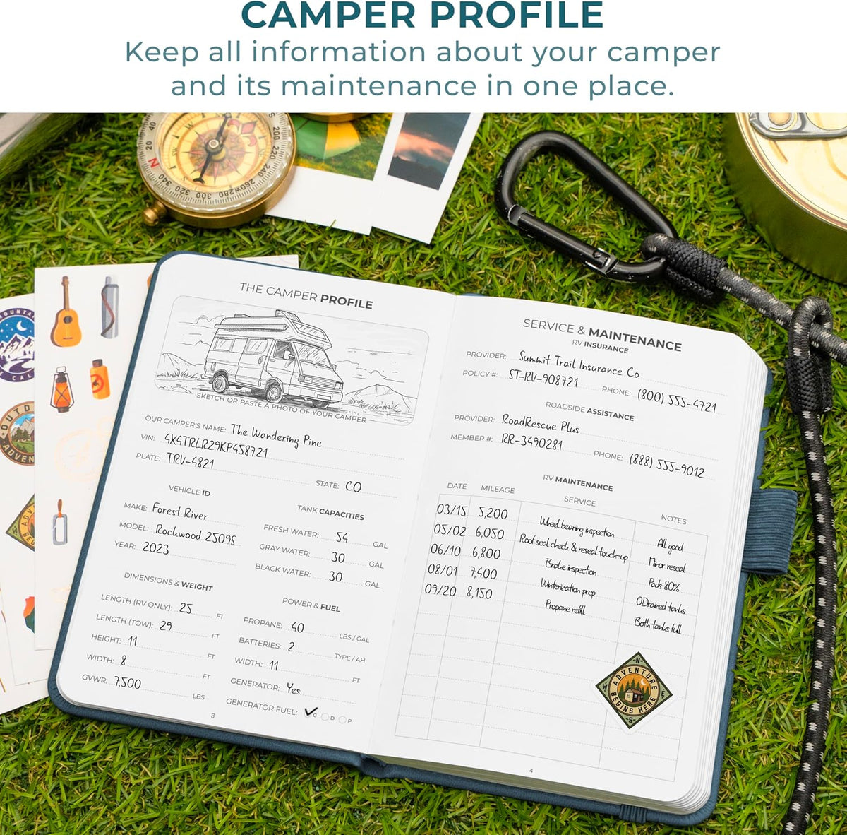 Clever Fox Camping Journal, RV Travel Log Book, 3.7" x 5.6" Deep Sea