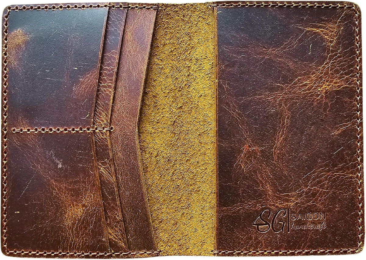 Leather Passport Holder for Men and Women - Handmade Vintage Travel Wallet - Mens Passport Case with Card Organizer - Genuine Leather Passport Cover - 4 Card Slots (Style B)