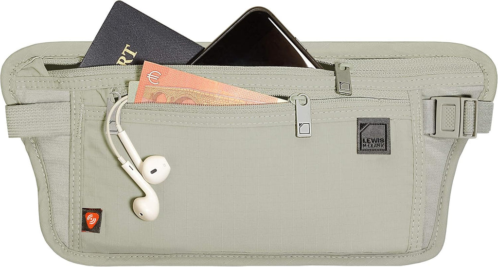 Lewis N. Clark Travel Money Belt Pouch, Slim RFID Blocking Anti Theft Waist Stash Pouches for Cash, Cards and Passport Holder