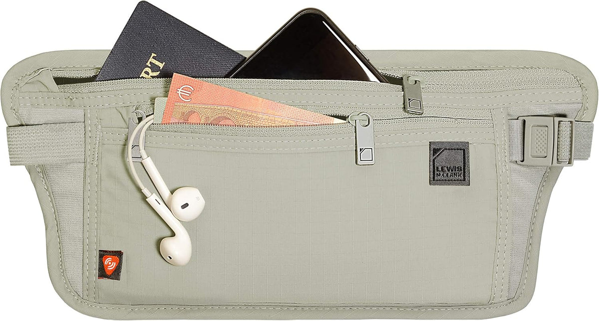 Lewis N. Clark Travel Money Belt Pouch, Slim RFID Blocking Anti Theft Waist Stash Pouches for Cash, Cards and Passport Holder