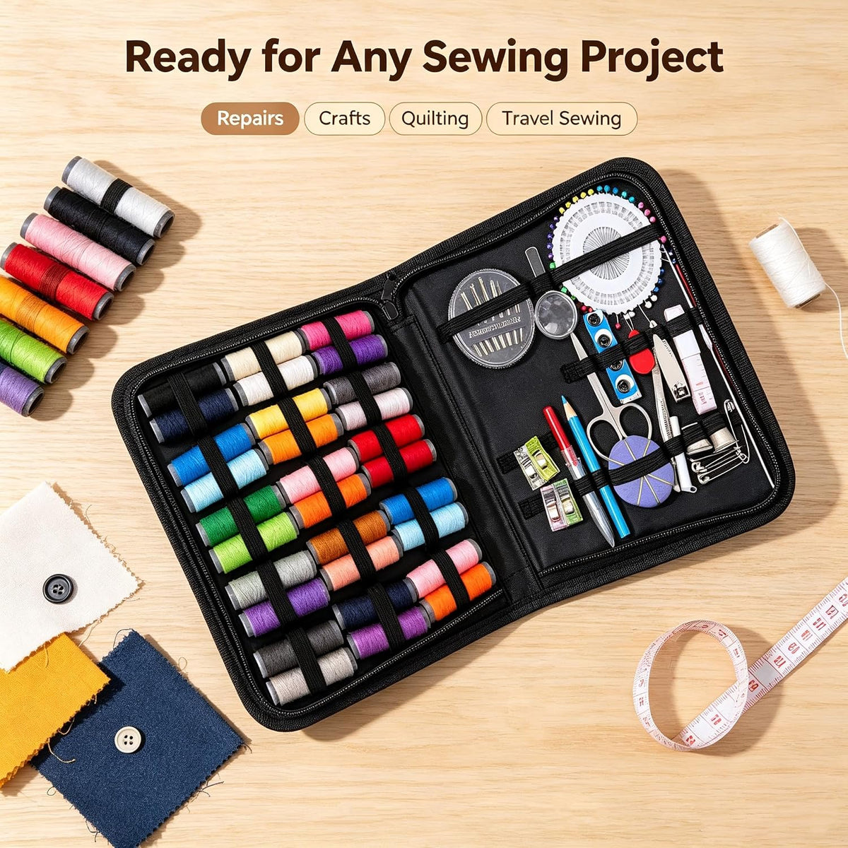 Gippome Sewing Kit for Adults, 131 Pcs Portable Beginners Needle Thread Kit