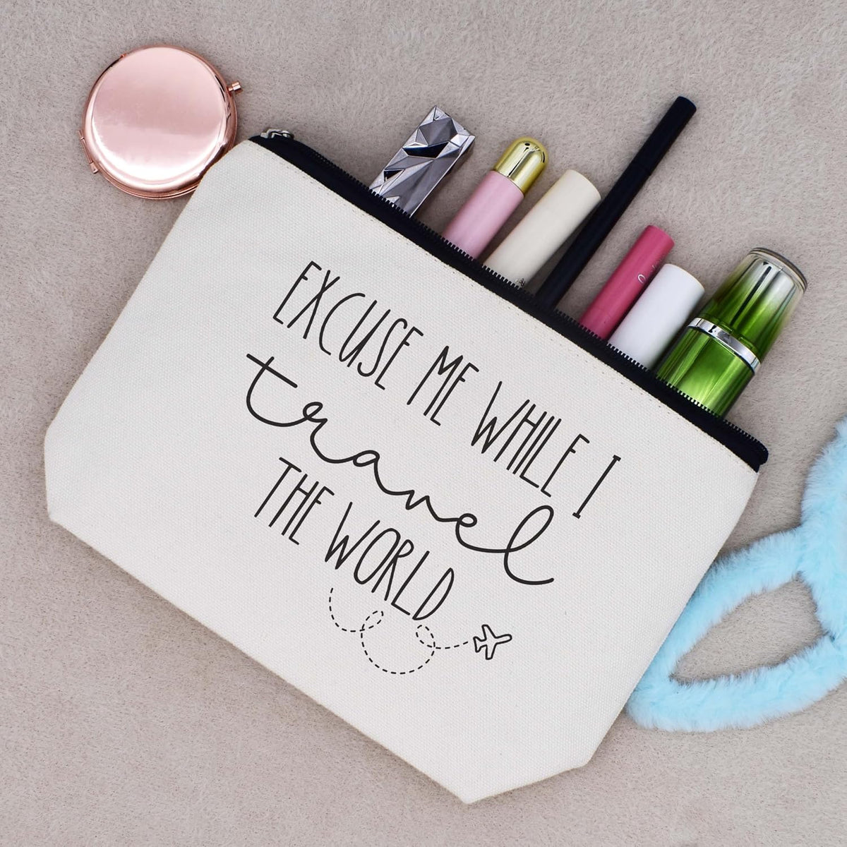 LIBIHUA World Traveler Gifts Vacation Present Adventure Present Funny Christmas Gift for Traveler Traveling Lover-Makeup Bag Cosmetic Bag Travel Pouch Excuse Me while I Travel the World