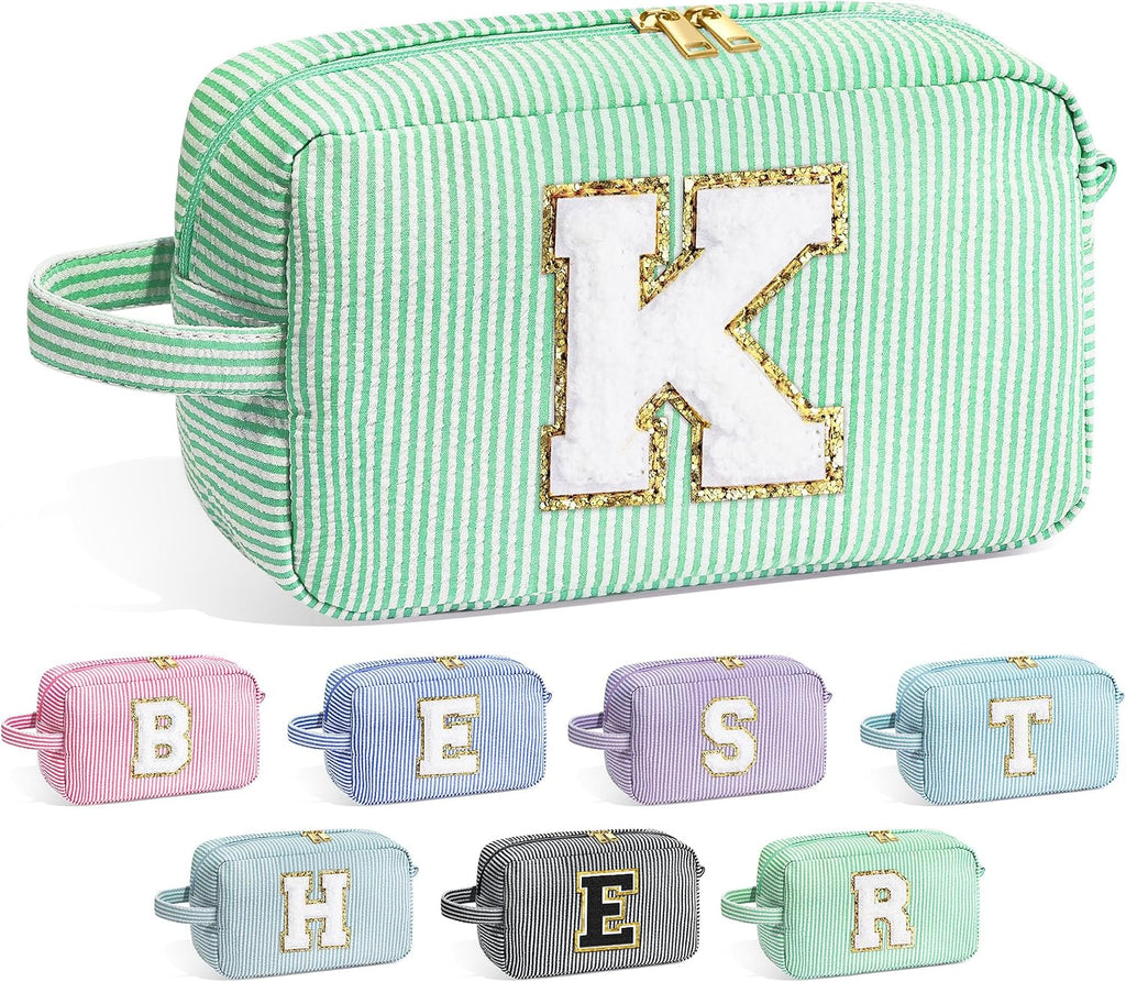 YOOLIFE Gifts for Women Teen Girls Kids - Initial Makeup Bag Cosmetic Case Toiletry Pouch, Birthday Gifts for Women Friends Sister Teacher, Light Green K