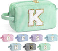 YOOLIFE Gifts for Women Teen Girls Kids - Initial Makeup Bag Cosmetic Case Toiletry Pouch, Birthday Gifts for Women Friends Sister Teacher, Light Green K