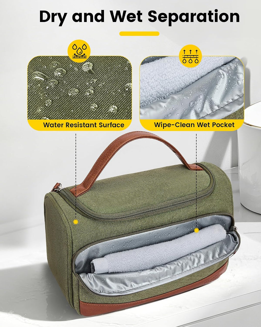 Vorspack Structured Canvas Travel Toiletry Bag for Men, Medium-Green
