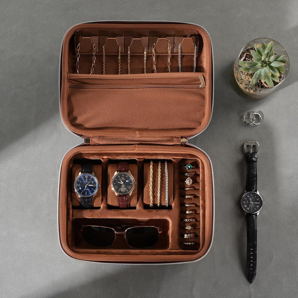 ProCase Mens Travel Jewelry Case, Jewelry Box & Organizer for Men -Brown
