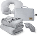 Bedsure Travel Blanket Set with Inflatable Neck Pillow and Eye Mask, Grey