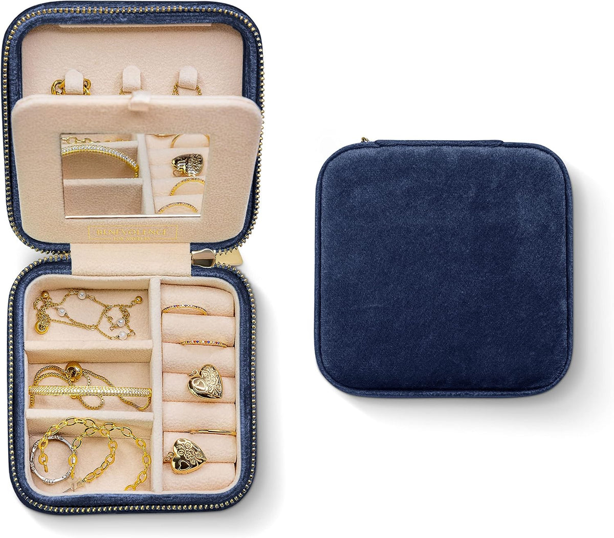 Benevolence LA Featured in Oprah's Favorite Things Plush Velvet Travel Jewelry Box – Jewelry Organizer Case with Mirror – Birthday Gifts for Women – Navy Blue