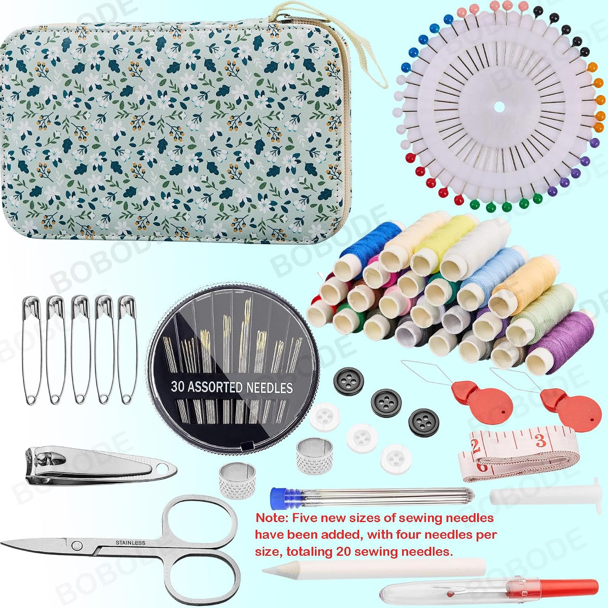 Bobode Travel Sewing Kit with 24 Sewing Thread & Heavy Duty Sewing Needles