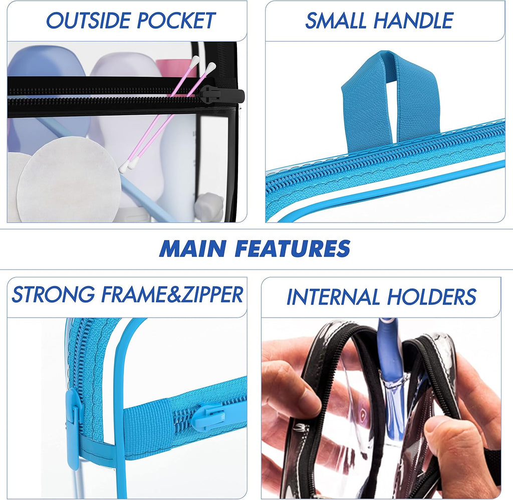 TSA Approved Toiletry Bag 3-1-1 Clear Travel Cosmetic Bag with Handle - Quart Size Bag with Zipper - Carry-on Luggage Clear Toiletry Bag for Liquids - Airport Airline TSA Compliant Color Blue