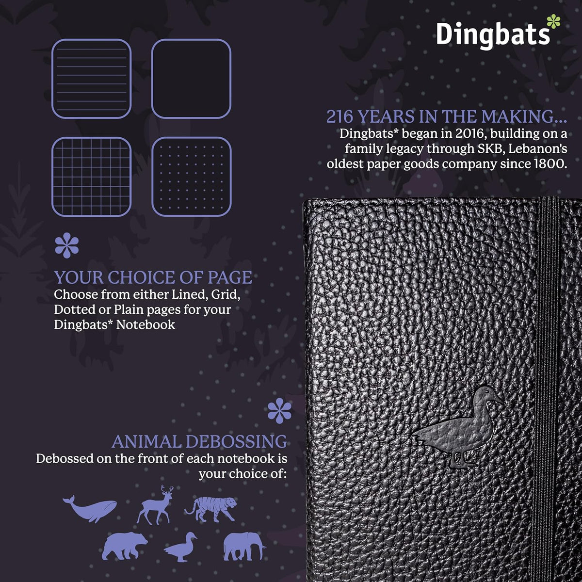 Dingbats* Wildlife A6 Plain Pocket Notebook - PU Leather Hardcover - Small Writing Journal for Work, Travel - Pocket, Elastic Closure, Bookmark