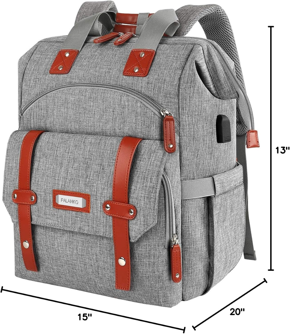 FALANKO Laptop Backpack for Women, Work Doctor Teacher Nurse Wide Open College School Student 17.3 Inch Laptops Bookbag Purse Travel RFID Computer Bag for Men Women Girls Grey