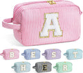 YOOLIFE Initial Makeup Bag, Birthday Gifts for Women Girls, Pink A