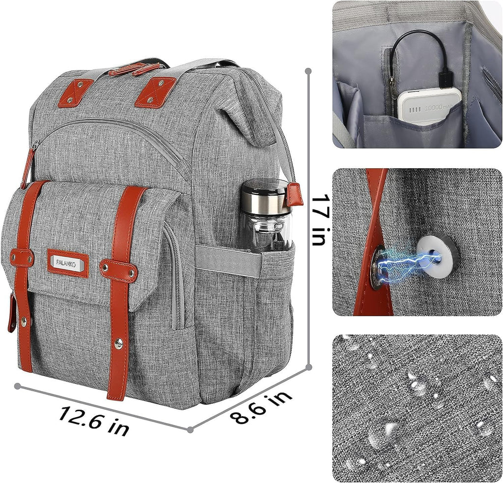 FALANKO Laptop Backpack for Women, Work Doctor Teacher Nurse Wide Open College School Student 17.3 Inch Laptops Bookbag Purse Travel RFID Computer Bag for Men Women Girls Grey