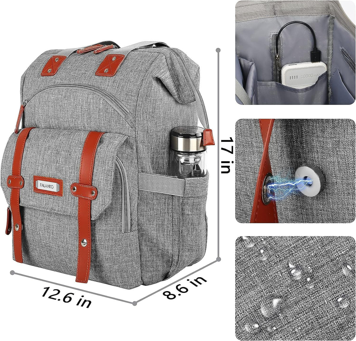 FALANKO Laptop Backpack for Women, Work Doctor Teacher Nurse Wide Open College School Student 17.3 Inch Laptops Bookbag Purse Travel RFID Computer Bag for Men Women Girls Grey