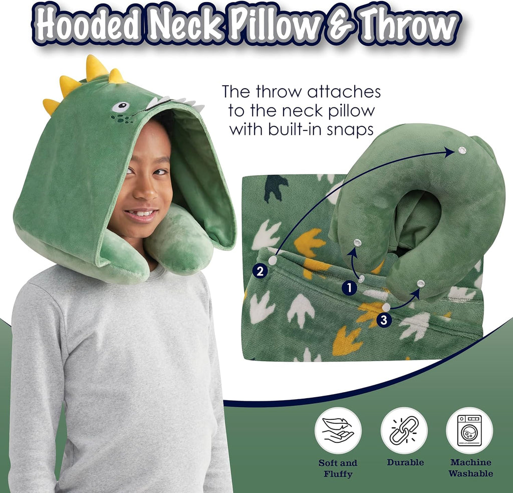 B Kids 3D Animal Hooded Neck Pillow & Throw Set, Green