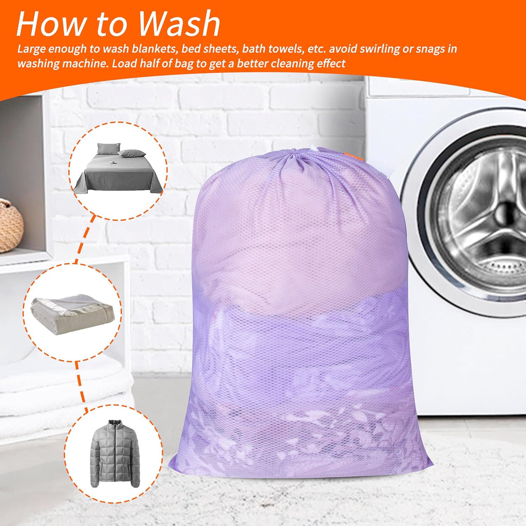Polecasa 2 Pack Heavy Duty Diamond Mesh Laundry Bag, 24x36", Purple
