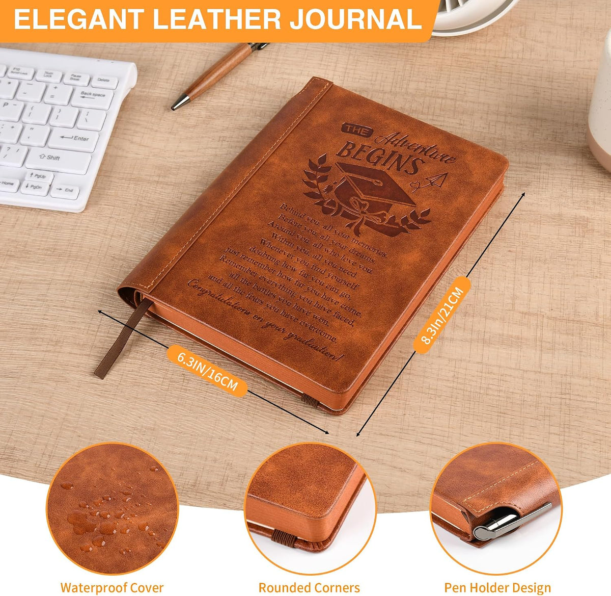 Cool Meaningful Graduation Gifts Leather Journal For Her And Him With Pen,Graduation Notebook For Travel, Work, School, Note Taking, College Ruled,288 Lined Pages 100gsm Paper（Grad Journal）
