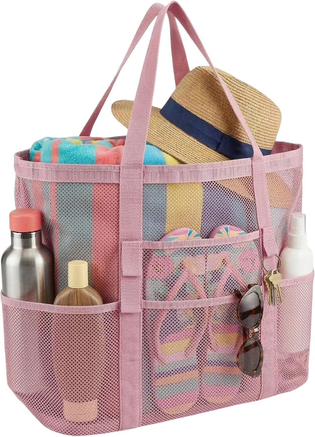 Mesh Beach Bag with 9 Pockets for Family Pool Days and Travel