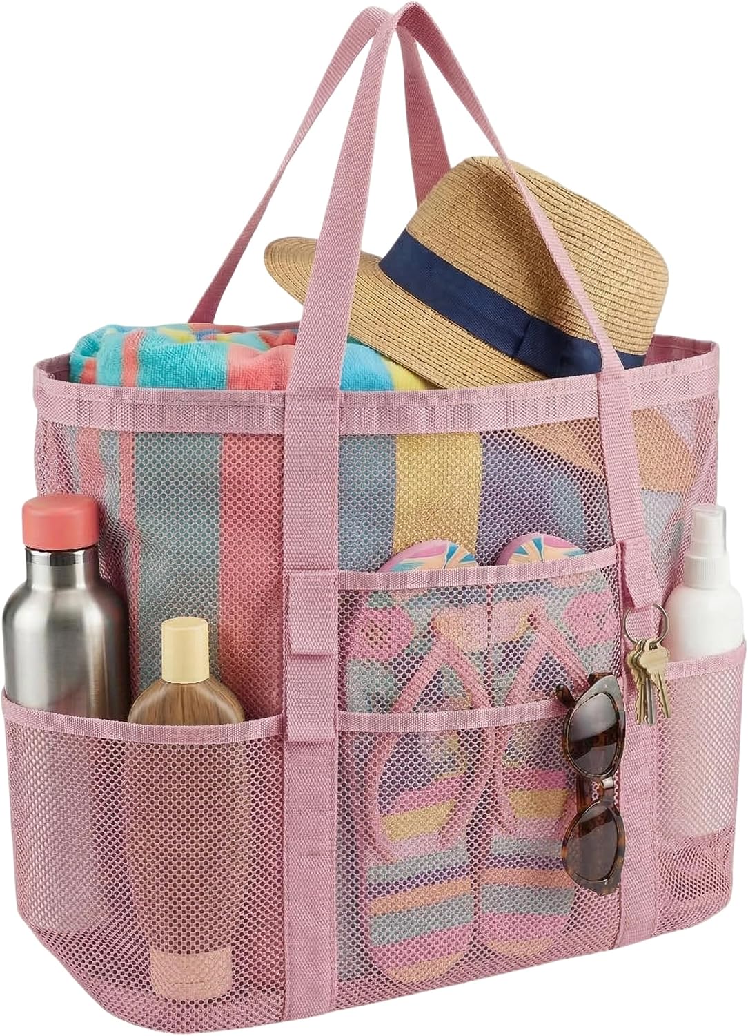 Mesh Beach Bag with 9 Pockets for Family Pool Days and Travel